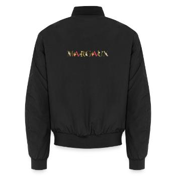 MARGAUX Name mit Blumen geschmückt - Unisex Bomberjacke - Schwarz - Hinten - AI Model Male 185 light (185cm)