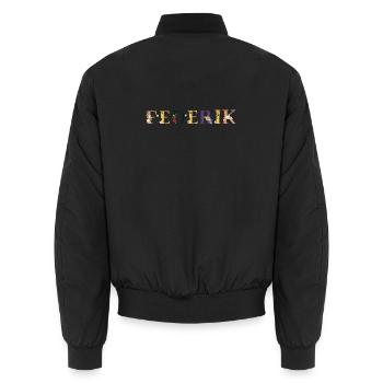 FEDERIK name decorated with flowers - Unisex Bomber Jacket - black - Back - AI Model Male 185 light (185cm)