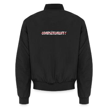 COMPLETELY CRAZY! - offbeat graphic humor - Unisex Bomber Jacket - black - Back - AI Model Male 185 light (185cm)