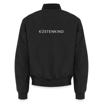 KÜSTENKIND Shirt – Minimal Typography Design - Unisex Bomber Jacket - black - Back - AI Model Male 185 light (185cm)