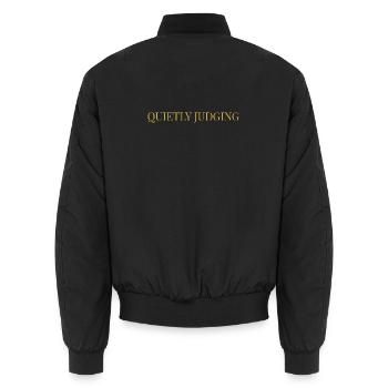 Quietly Judging | Minimalist Sarcastic Observation - Unisex Bomber Jacket - black - Back - AI Model Male 185 light (185cm)