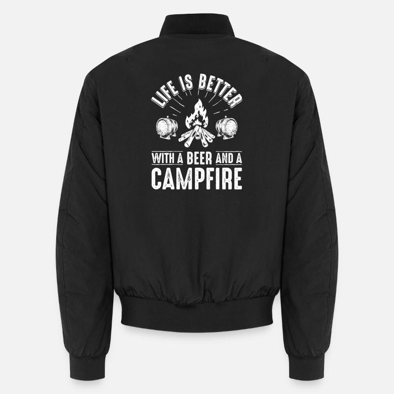 Campfire Beer Night Graphic - Unisex Bomber Jacket - black