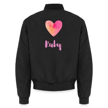 Ruby Rosa Herz Feminines Mädchen Namensshirt - Unisex Bomberjacke - Schwarz - Hinten - AI Model Male 185 light (185cm)