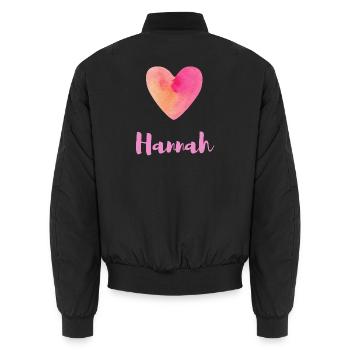 T-shirt féminin de fille cœur rose Hannah - Bomber unisexe - noir - Dos - AI Model Male 185 light (185cm)