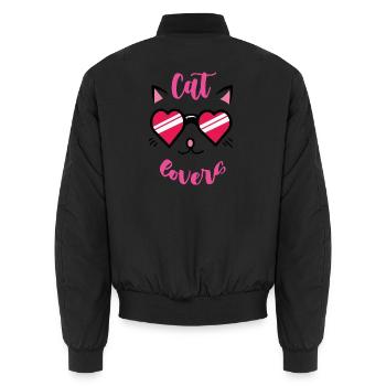 Cat Lover Heart Sunglasses - Unisex Bomber Jacket - black - Back - AI Model Male 185 light (185cm)