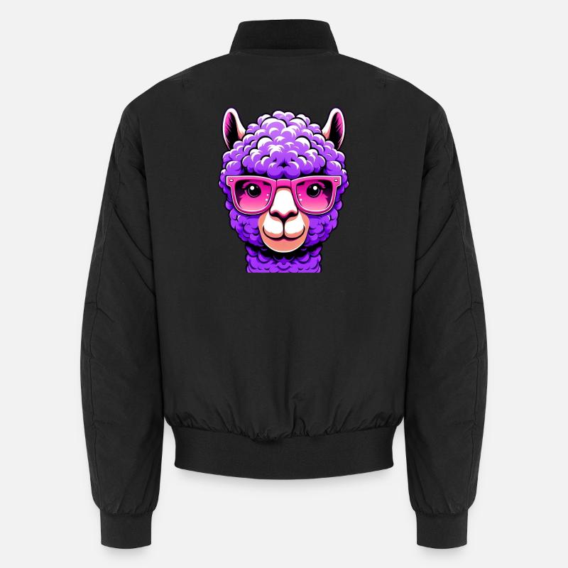 Alpaca with Sunglasses - Unisex Bomber Jacket - black