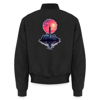 Neon Sunset – La ville rencontre l’horizon - Bomber unisexe - noir - Dos - AI Model Male 185 light (185cm)