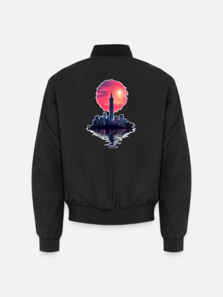 Neon Sunset – Stadt trifft Horizont - Unisex Bomberjacke - Schwarz