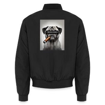 Censored Pug with Cigar - Unisex Bomber Jacket - black - Back - AI Model Male 185 light (185cm)