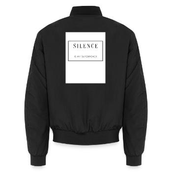 Silence, Strength and Serenity on Textile - Unisex Bomber Jacket - black - Back - AI Model Male 185 light (185cm)