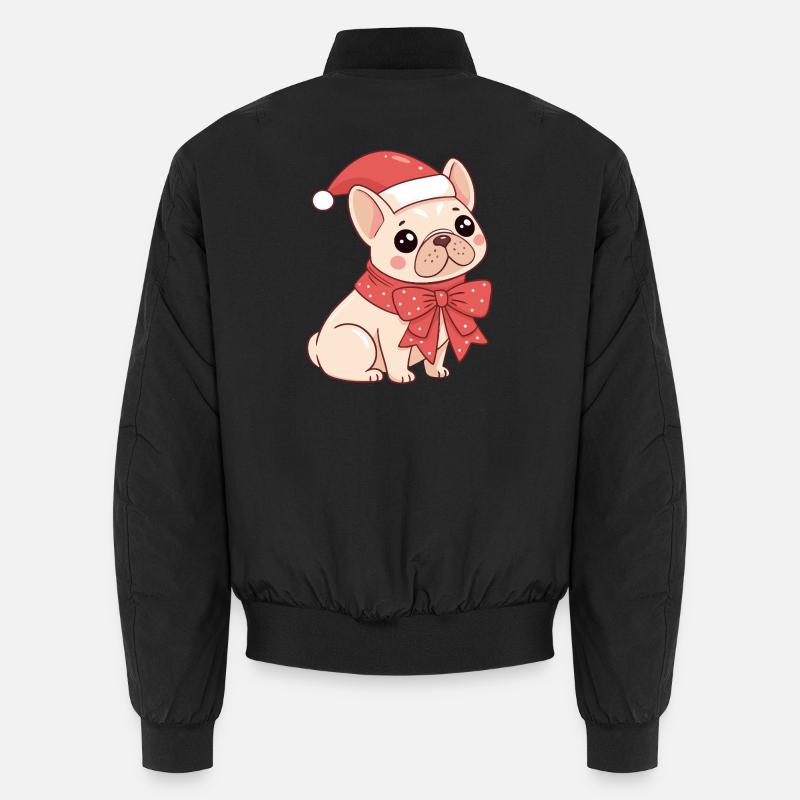 Festive Puppy with Hat and Bow - Unisex Bomber Jacket - black