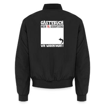 Guestbook: My 15th Birthday - Unisex Bomber Jacket - black - Back - AI Model Male 185 light (185cm)