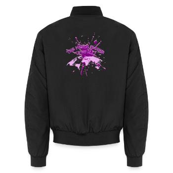"The World is Home to Us All" Breaking Tee - Unisex Bomber Jacket - black - Back - AI Model Male 185 light (185cm)