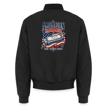 Instrument: Harmonica, Country Music, Harmonica - Unisex Bomber Jacket - black - Back - AI Model Male 185 light (185cm)
