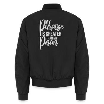 My Purpose Is Greater Than My Pain Sinn Zitat Logo - Unisex Bomberjacke - Schwarz - Hinten - AI Model Male 185 light (185cm)