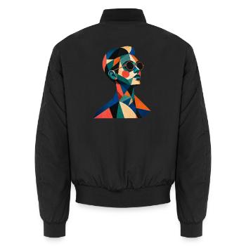 Geometric Color Portrait with Sunglasses - Unisex Bomber Jacket - black - Back - AI Model Male 185 light (185cm)