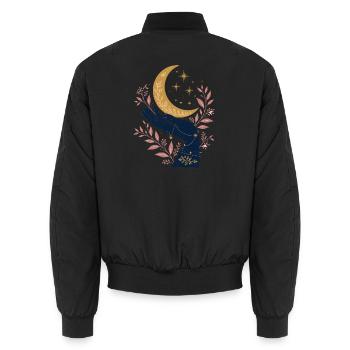 Mystical Hand with Moon – Celestial Gothic Design - Unisex Bomber Jacket - black - Back - AI Model Male 185 light (185cm)