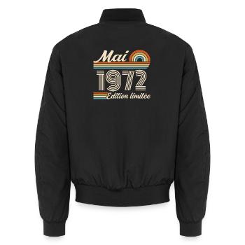 Cadeau Anniversaire 54 ans - Né mai 1972 - Bomber unisexe - noir - Dos - AI Model Male 185 light (185cm)