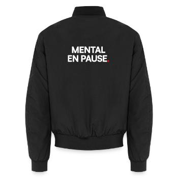 Mental pause - Unisex Bomber Jacket - black - Back - AI Model Male 185 light (185cm)