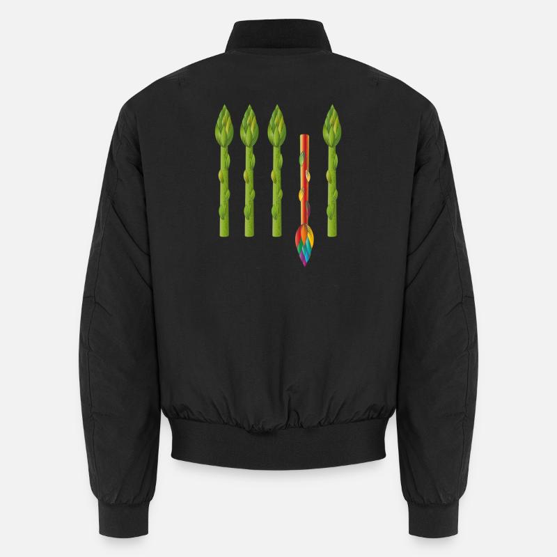 Vier grüne Spargel und ein bunter Spargel Unisex Bomberjacke