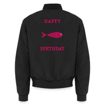 ALLES GUTE ZUM GEBURTSTAG. ALLES GUTE ZUM GEBURTSTAG. JAHRESTAG. - Unisex Bomberjacke - Schwarz - Hinten - AI Model Male 185 light (185cm)