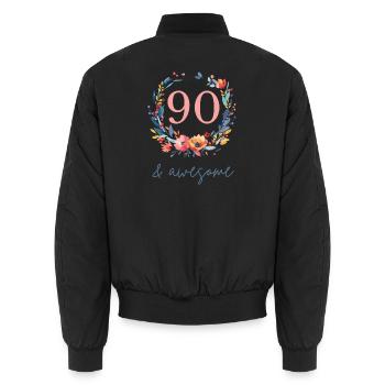 90 et génial ! personnalisable - Bomber unisexe - noir - Dos - AI Model Male 185 light (185cm)