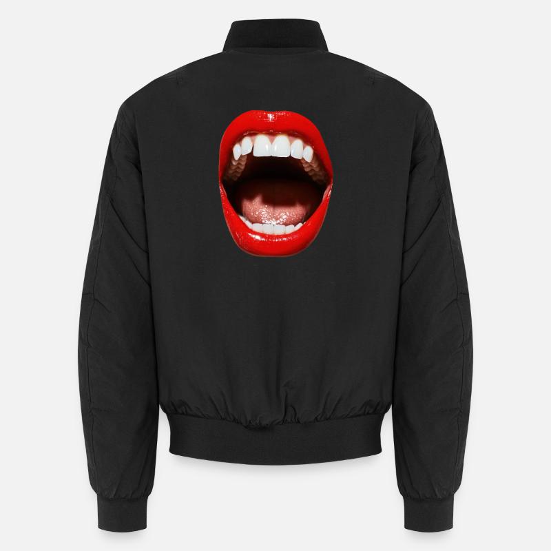 Offener Mund mit rotem Lippenstift Unisex Bomberjacke