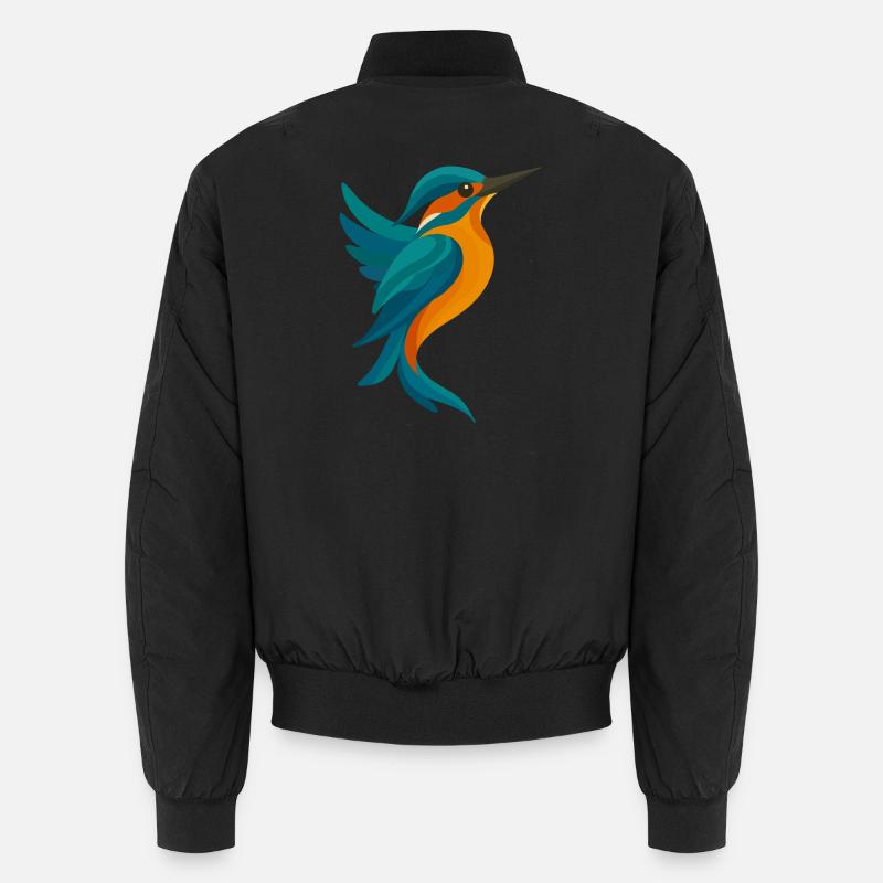 Stylized Kingfisher Elegant Shape in Blue-Orange Unisex Bomber Jacket