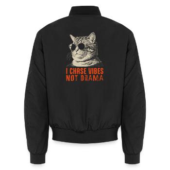 I chase vibes not drama - chilled cat - Unisex Bomber Jacket - black - Back - AI Model Male 185 light (185cm)