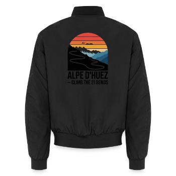 Alpe d'Huez 21 Kurven Straßenradsport Kunst - Unisex Bomberjacke - Schwarz - Hinten - AI Model Male 185 light (185cm)