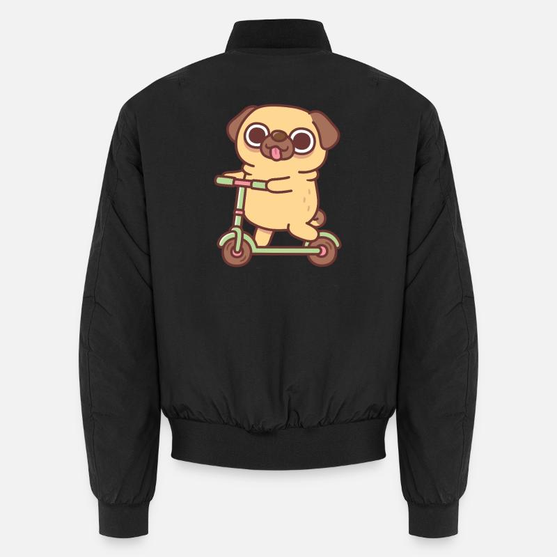 Süßer Mops spielt auf Tretroller Unisex Bomberjacke