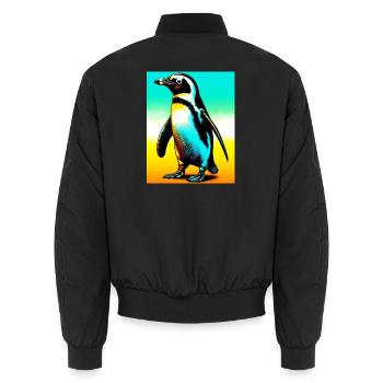 penguin - Unisex Bomber Jacket - black - Back - AI Model Male 185 light (185cm)