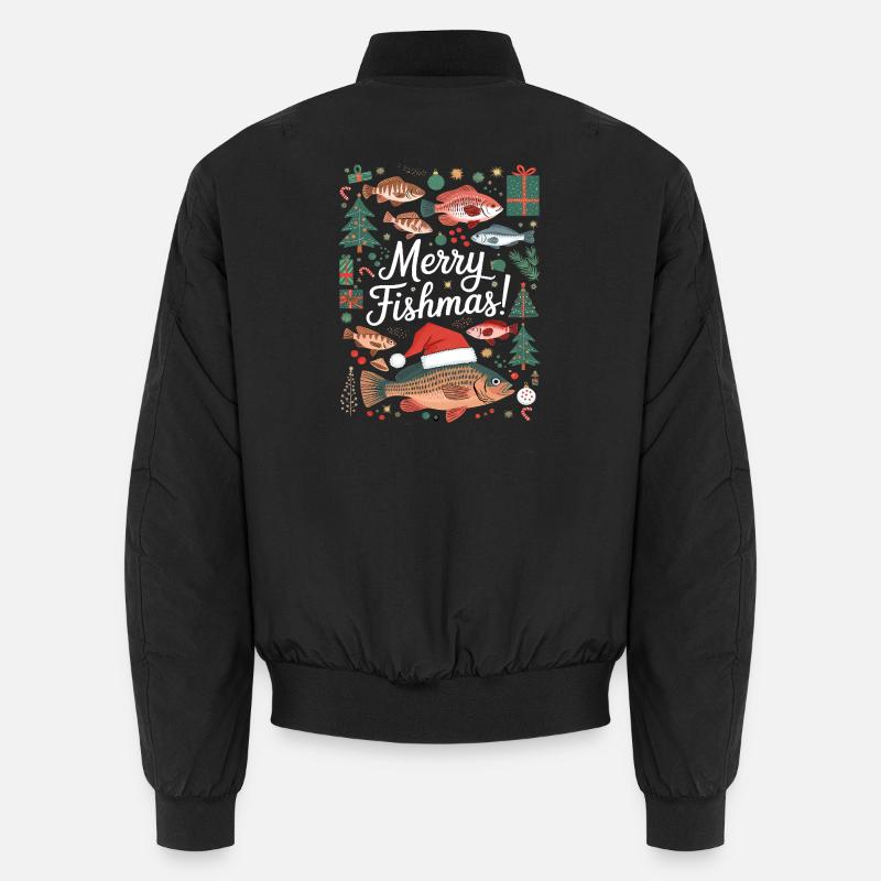 Angler Weihnachtspullover Fisch Merry Fishmas - Unisex Bomberjacke - Schwarz