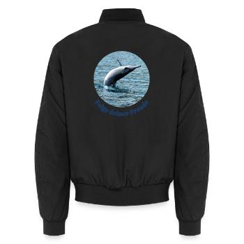 Lebensfreude pur– Springender Delfin vor Mauritius - Unisex Bomberjacke - Schwarz - Hinten - AI Model Male 185 light (185cm)