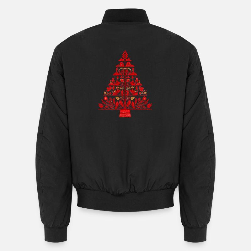 Abstrakter Weihnachtsbaum Rot – Boho Folk Art Unisex Bomberjacke