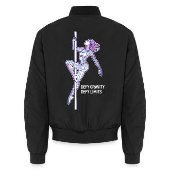 Pole Dance Line Art – Strong Woman Gift - Unisex Bomber Jacket - black - Back - AI Model Male 185 light (185cm)