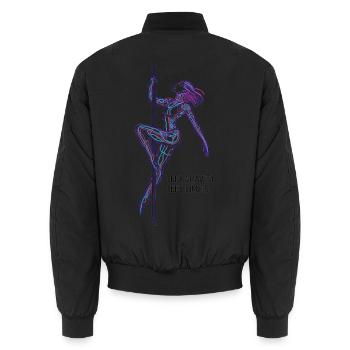 Pole Dance Line Art – Strong Woman Gift - Unisex Bomber Jacket - black - Back - AI Model Male 185 light (185cm)