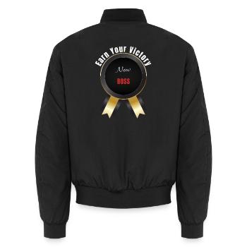 Earn Your Victory – | Motivation Award Badge - Unisex Bomber Jacket - black - Back - AI Model Male 185 light (185cm)