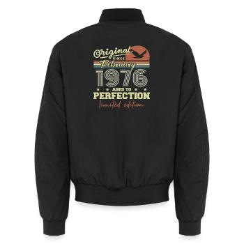 Birthday February 1976 - Unisex Bomber Jacket - black - Back - AI Model Male 185 light (185cm)