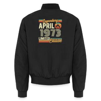 April 1973 53. Jubiläumsgeschenk – April 1973 - Unisex Bomberjacke - Schwarz - Hinten - AI Model Male 185 light (185cm)