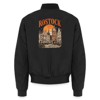  Vintage Rostock Skyline historische - Unisex Bomberjacke - Schwarz - Hinten - AI Model Male 185 light (185cm)