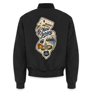 New Jersey Garden State Vintage Reiseaufkleber - Unisex Bomberjacke - Schwarz - Hinten - AI Model Male 185 light (185cm)