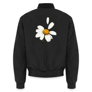 Margerite mit fliegenden Blütenblättern Design - Unisex Bomberjacke - Schwarz - Hinten - AI Model Male 185 light (185cm)