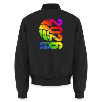 Volleyball Master Shirt 2026, rainbow - Unisex Bomber Jacket - black - Back - AI Model Male 185 light (185cm)
