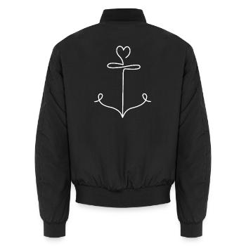 Anchor with heart in minimalist style - Unisex Bomber Jacket - black - Back - AI Model Male 185 light (185cm)