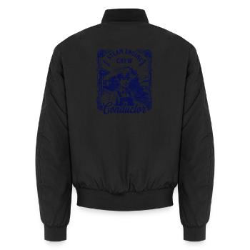 Nostalgie Dampflok Motiv  - Unisex Bomberjacke - Schwarz - Hinten - AI Model Male 185 light (185cm)