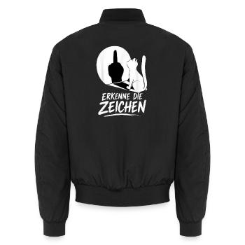 Katze erkennt Zeichen Mittelfinger Spaß Humor - Unisex Bomberjacke - Schwarz - Hinten - AI Model Male 185 light (185cm)