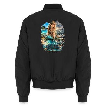 Meerjungfrau am Strand – Sea the Difference - Unisex Bomberjacke - Schwarz - Hinten - AI Model Male 185 light (185cm)
