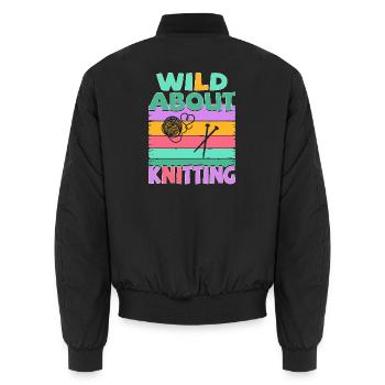 Stricken - Wild about knitting - Unisex Bomberjacke - Schwarz - Hinten - AI Model Male 185 light (185cm)