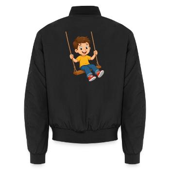 Cartoon-Junge auf gelber Schaukel - Unisex Bomberjacke - Schwarz - Hinten - AI Model Male 185 light (185cm)
